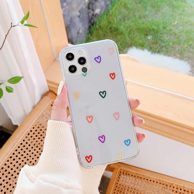 

Прозрачный милый чехол для телефона с сердечком для Iphone 11 12 13 Mini Pro Max 7 8 Plus X Xs Xr Se 2020, Мягкая задняя крышка из ТПУ ярких цветов For iPhone 13 Mini