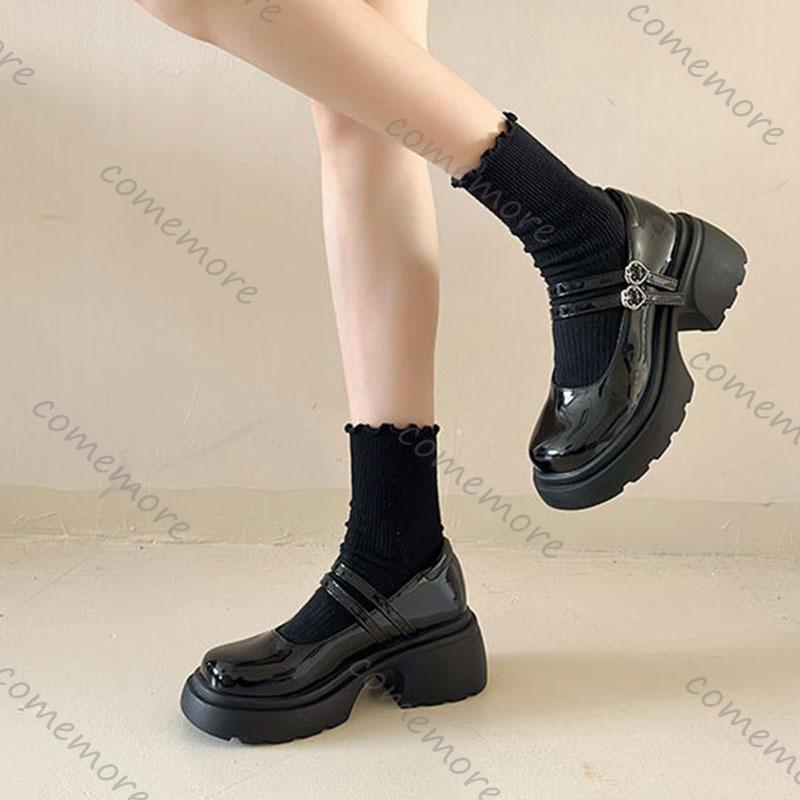 Fashion Comemore Thick Bottom Mary Jane Shoes Spring and Autumn New Thick Heel College British Style Pumps High Heeled Jk Women's Shoes