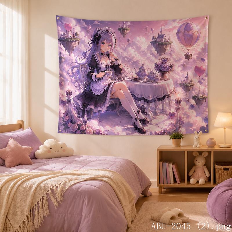 Pastel Galaxy Anime Girl Aesthetic Tapestry Soft Dreamy Starry Cartoon Wall Hanging Teen Dorm Bedroom Otaku Home Wall Decor