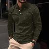Golfshirt mit geometrischem Muster, Herren-Poloshirt mit langen Ärmeln, Reverskragen, Business-Casual, formell, 3D-gedruckte Knöpfe, Herbst und Winter