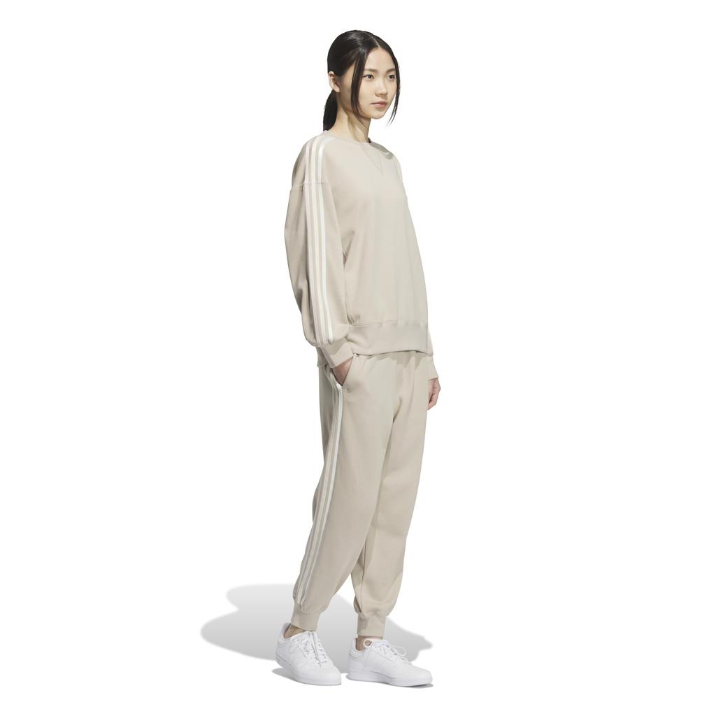 Adidas Crew Wonder Quartz Size Small ESS+ 3-Stripes Sweatshirt, Women's JUP41, Beige/Off White/Wonder White/Wonder (JZ8683),