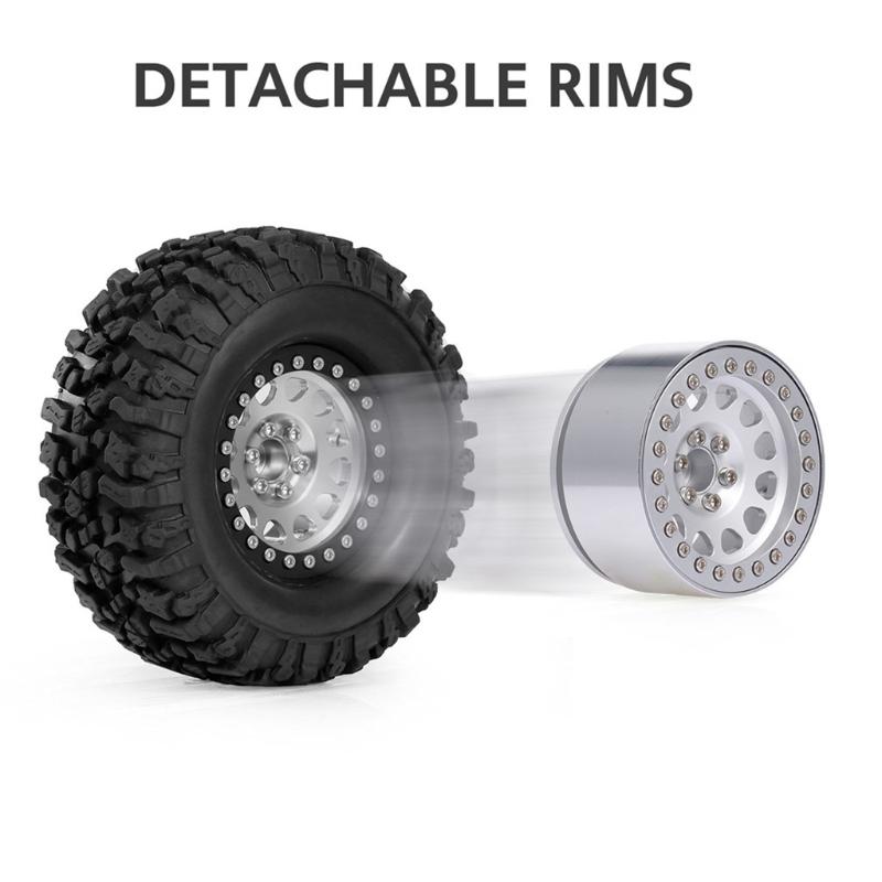 1Set/2PCS RC Crawler Wheel Rims Beadlock Rubber Wheel Tires Heavy Duty Bearing & Grip Spare Part for 1:10 TRX4 Model Car