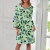 Women's  Fashion V-neck Solid Color Large Size Loose Long Large Swing 3/4 Sleeved Dress