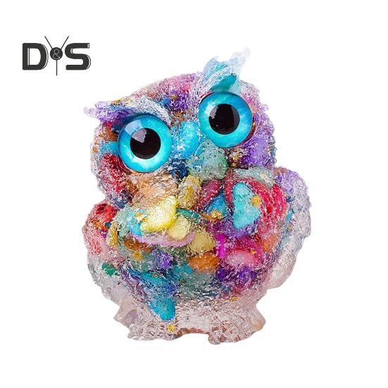 

Фігурка сови з натурального кришталю Статуя сови зі смоли ручної роботи, наповнена кришталевим камінням Настільна прикраса для сови для домашнього офісу, декор автомобіля Рейки Зцілення різнокольоровий