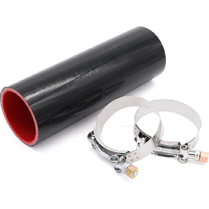 ID 2.5Inch 4-Ply Straight Coupler Silicone Hose 5Mm Thickness 8Inch Length With 2 X Stainless Steel T-Clamps (2.5Inch(63Mm))