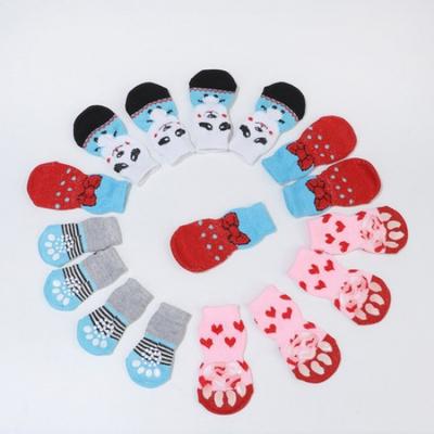 4pcs Non-Slip Dog Socks Knitted Pet Puppy Shoes Paw Print for S/M/L Dogs Cats`
