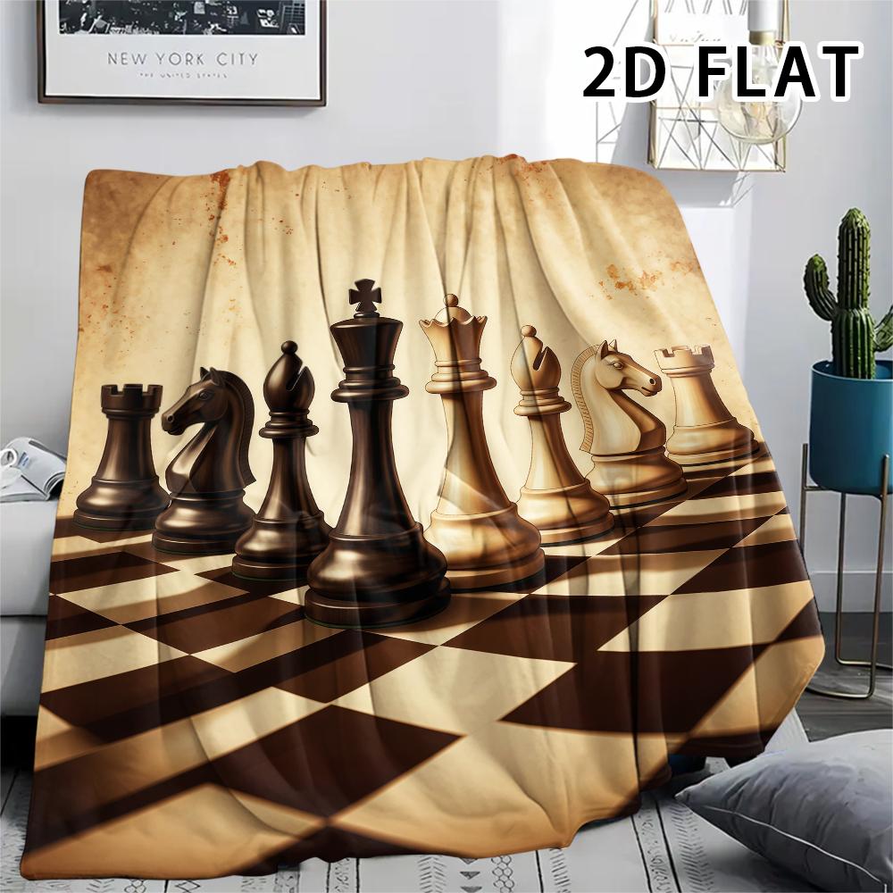 1Pc Chess Print Flannel Blanket,High quality Comfortable for All Seasons,Home Decor,Warmth and Comfort,Perfect for Christmas Gifts