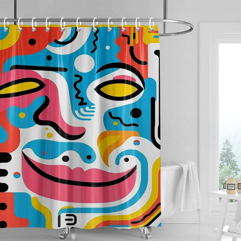 Abstract top line art waterproof shower curtain-black and white modern bathroom decorative shower curtain 180x180cm