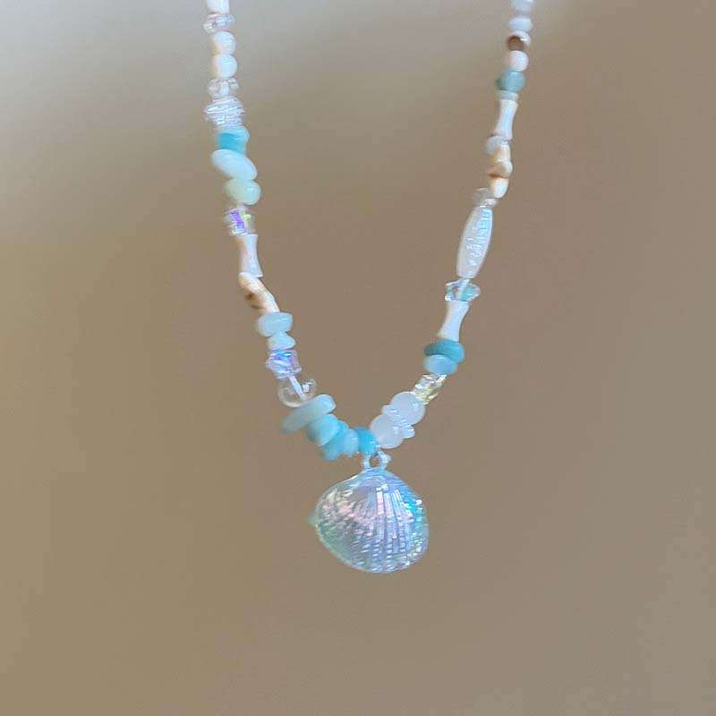Summer Y2K Cute Shell Starfish Pendant Choker Necklace for Women Elegant Pearl Crystal Beaded Clavicle Chain Party Jewelry Gift