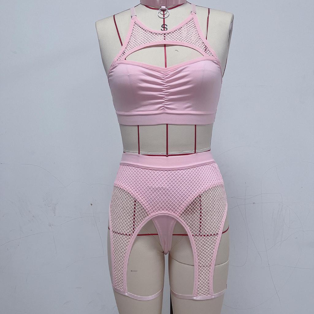 2022 European & American Black Mesh Spliced Erotic Lingerie Bra