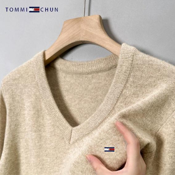 Suéter Autêntico Masculino Slim Fit Gola V em Cashmere - Manga Longa, Tamanho Grande