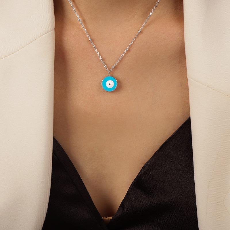 Meier New retro chic titanium steel gold-plated enamel devil s eye pendant necklace