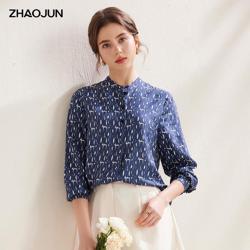 Zhaojun 2026 Spring/Summer Abstract Floral Silk Blend Long-Sleeve Shirt L