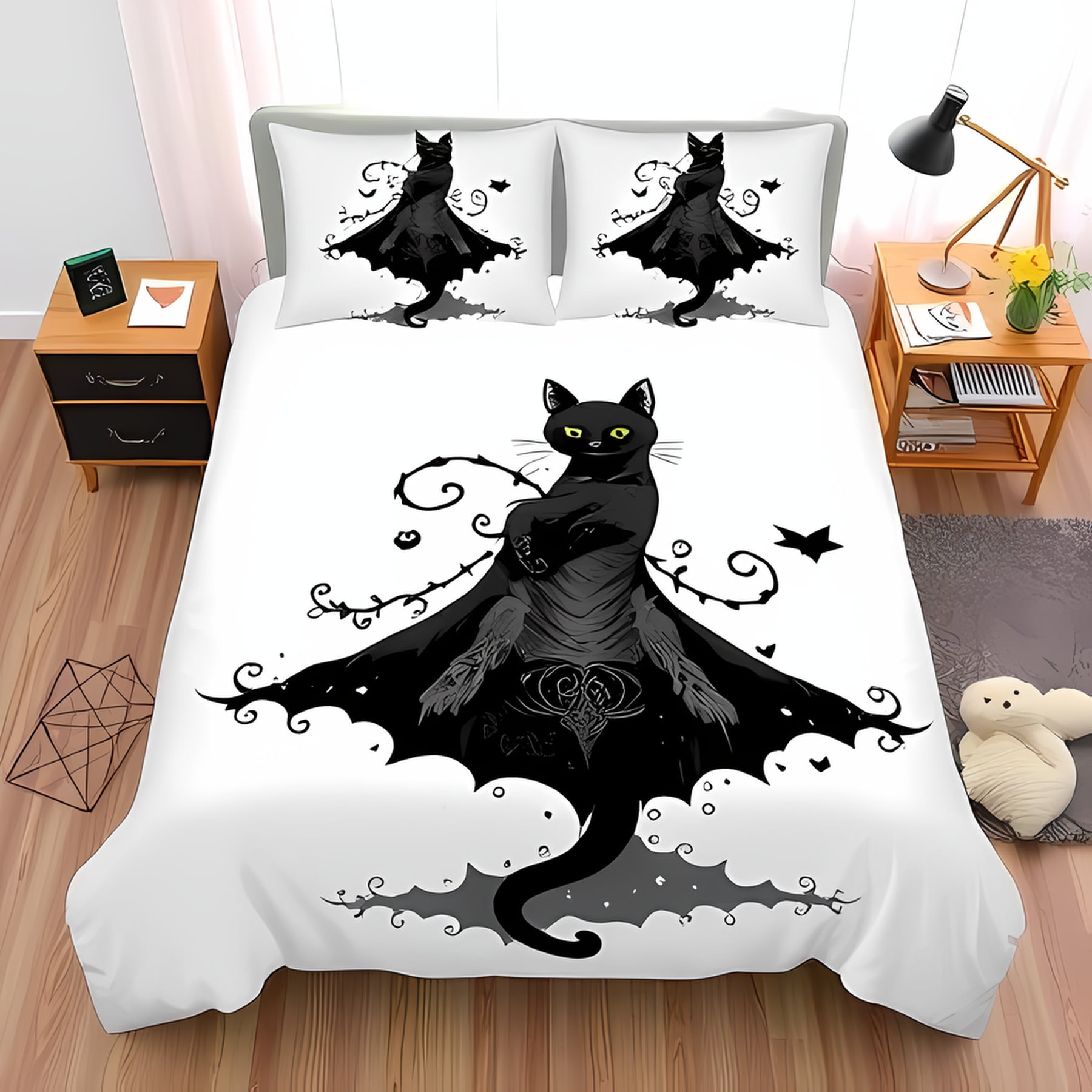 

Black Cat Duvet Cover Set With Grayscale Cat Design Blue Eyes Elegant Bedding For Unique Bedroom Style Suitable Kids Adults EU Single(135*200cm)3pcs