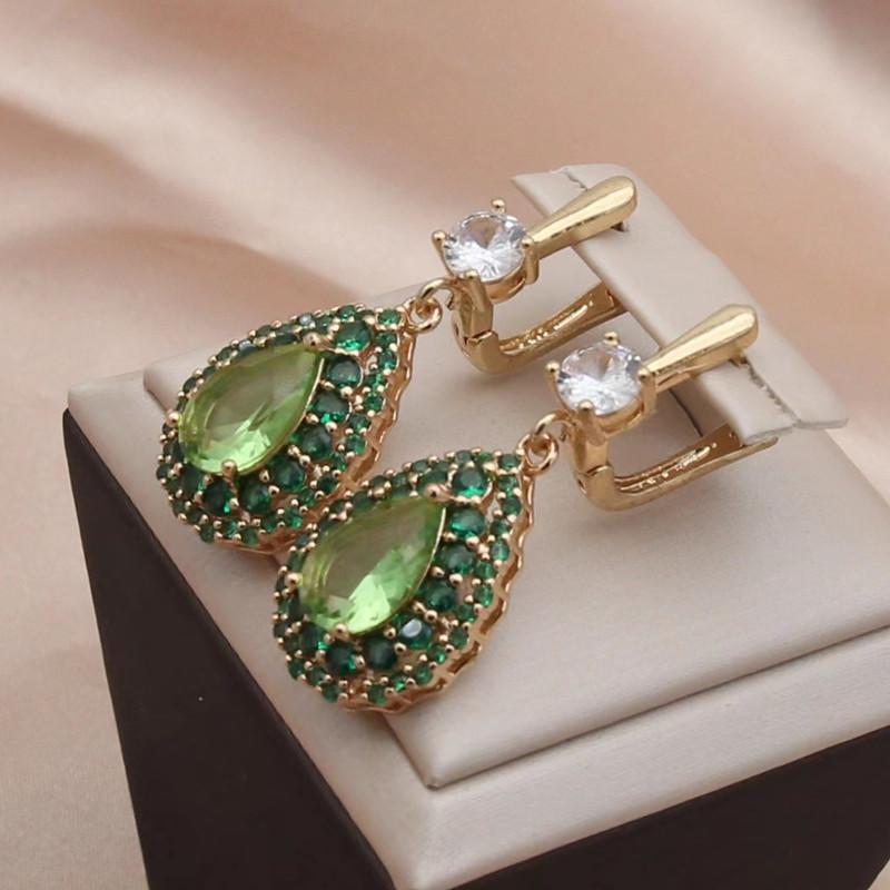 Роскошные серьги-капли в форме капли с зеленым цирконием для женщин — фото 3