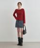 MONGDOL Boat Neck Alpaca Ribbed Knit Top Red Mdkt118Red