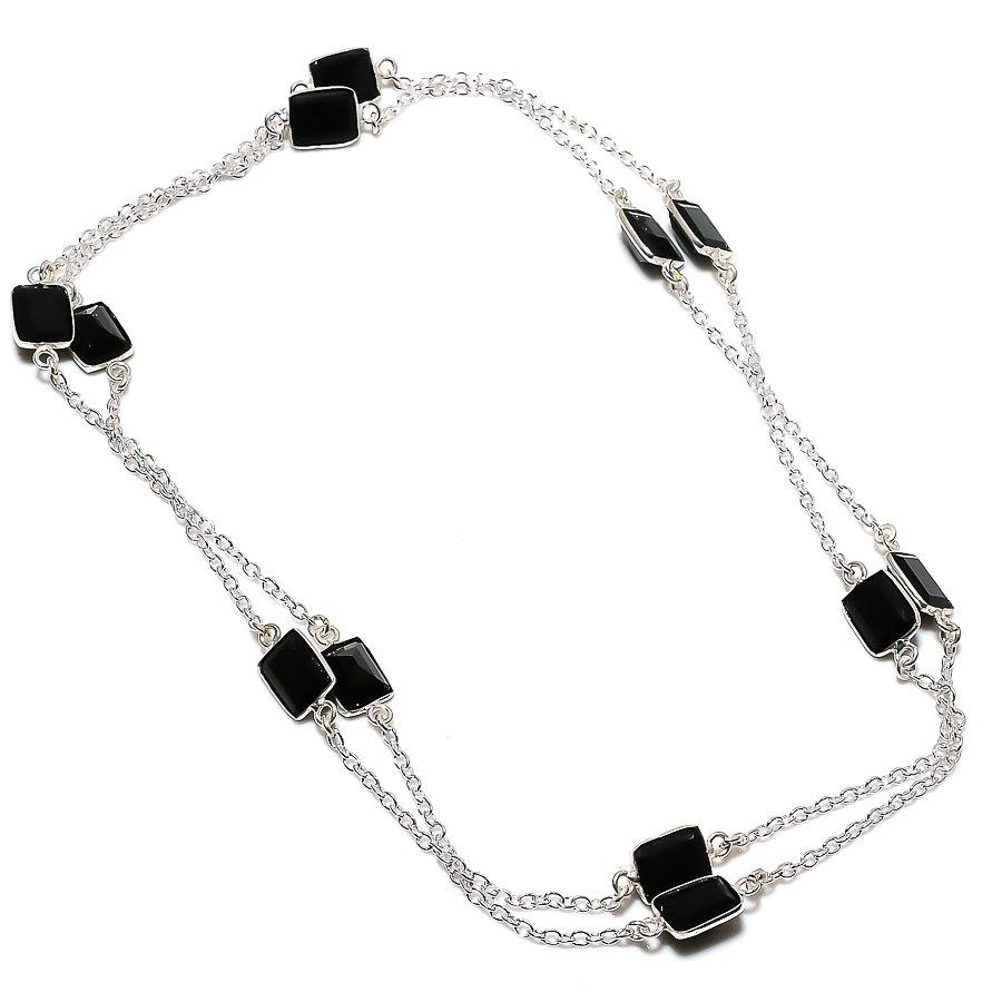 

Natural Black Spinel Gemstone 925 Sterling Silver Jewelry Necklace 36 S0L20