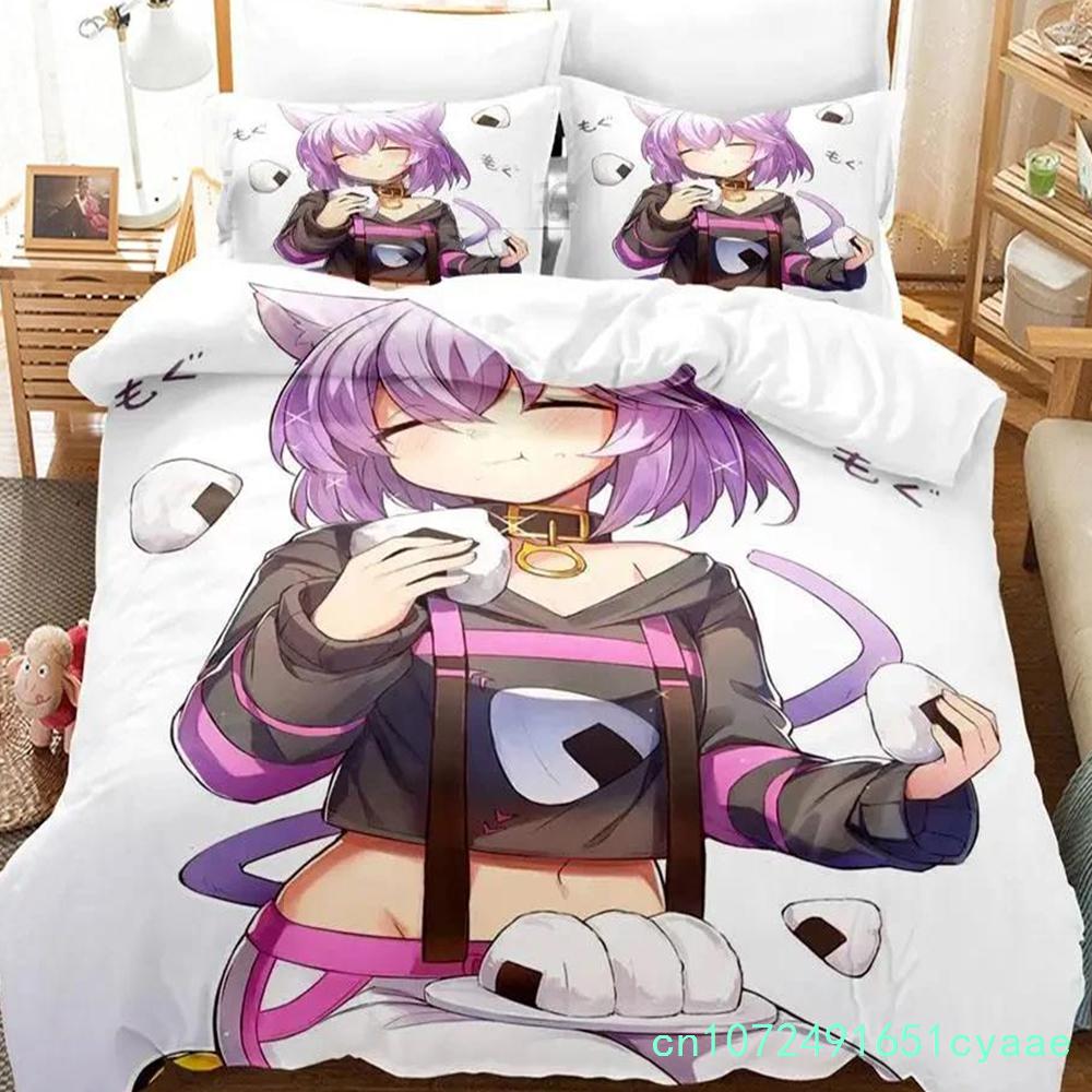 Hololive Nekomata Okayu Bedding Set Single Twin Full Queen King Size Aldult Bedroom Duvetcover 3D Anime Boys Cover Bed Set