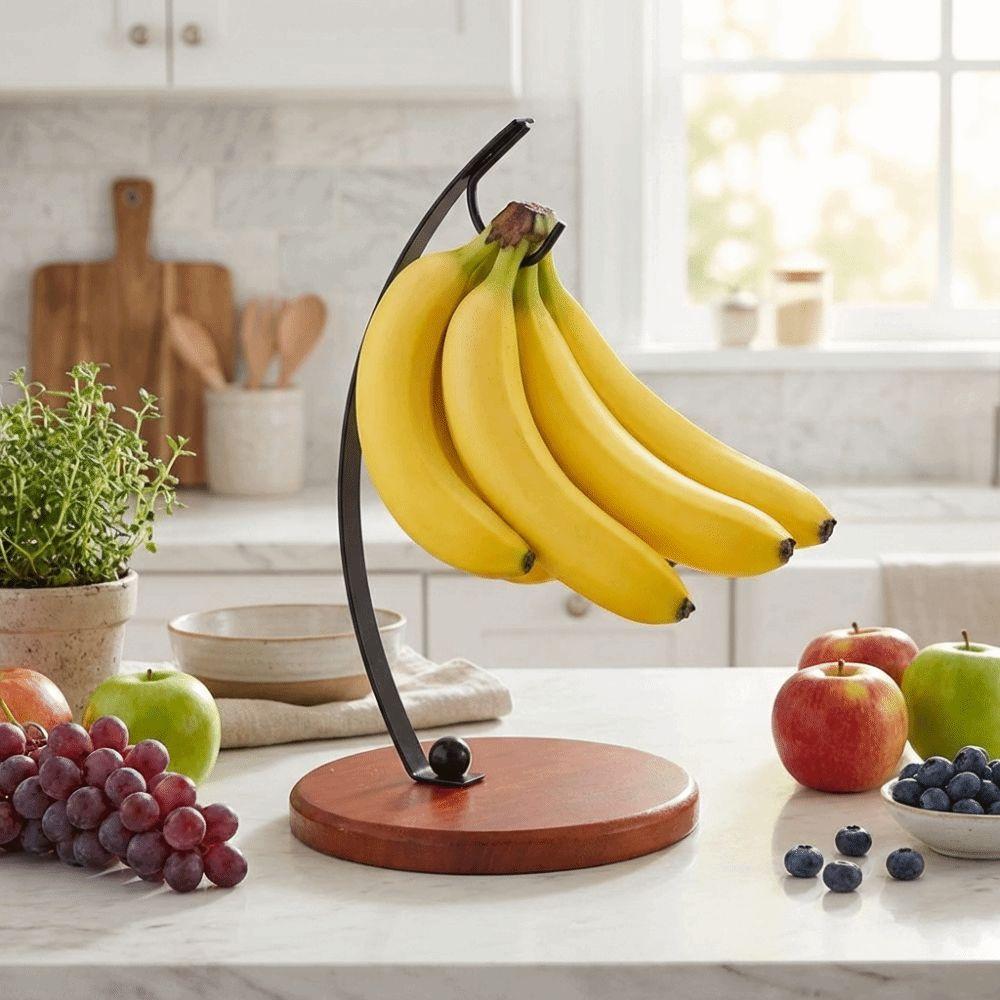 Draining Metal Banana Holder With Wood Base Fruit Storage Holder Creative Grape Stand  Home Use