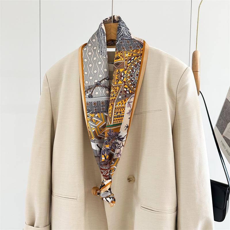 Silk Scarf Women's Spring New Female Knight Temperament Mulberry Silk Silk Scarf Thin, Narrow and Long Double-sided Scarf Streamer