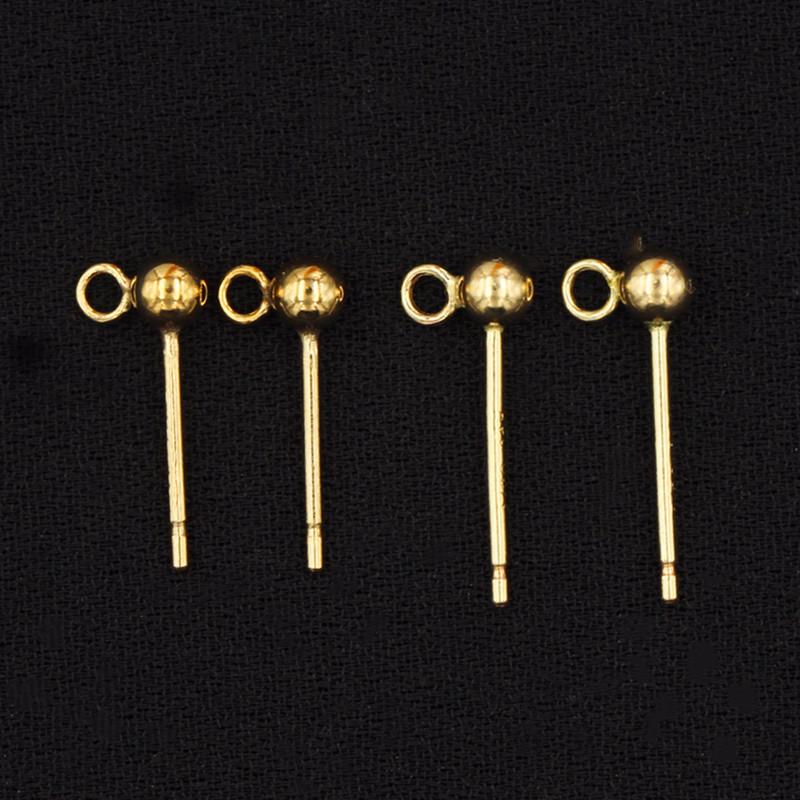 14K Gold Filled Round Bead Ear Pins: Ball Stud Earrings with Ring for DIY Jewelry Accessories.