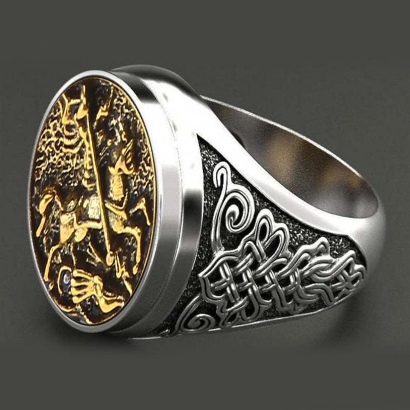 Men's Rings Handmade Jewelry Gifts Sovereign Saint George Portrait Roman Soldier Ring Fashion for Men Husband Boyfriend
