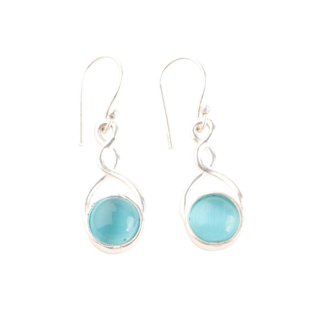 Attractive Blue Cat's Eye Gemstone 925 Sterling Silver Handmade Earrings 1.68" CE-15-43