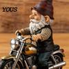 Dwarf Resin Sculpture Gnome Riding Retro Motorcycle Figurine, Motorbike Statue Desktop Ornament Sculpture, for Home Office Desk Bookshelf