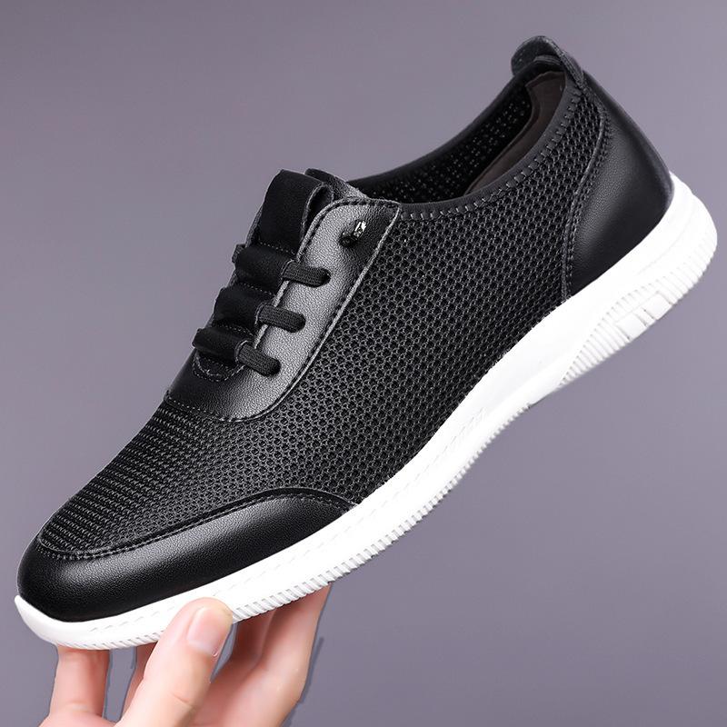 Summer New Designer Mesh Shoes for Men Solid Color Fashion Lace Free Casual Shoes Male Soft Sole Sports Driving Shoes Man