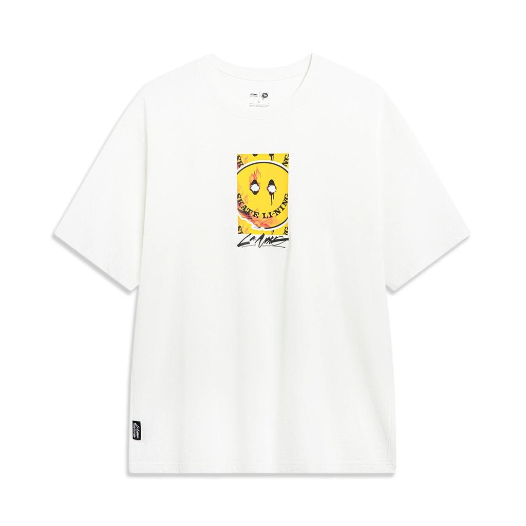 Li Ning X Og Slick Skateboard Series Pattern Print Sweat-Absorbing Loose Short Sleeve T-Shirt Unisex T-Shirt Off-White AHST481-5