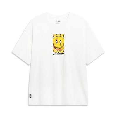 Li Ning X Og Slick Skateboard Series Musterdruck Schweißabsorbierendes Lockeres Kurzarm-T-Shirt Unisex T-Shirt Off-White AHST481-5