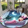 Mickey Mouse Moonlight Bedtime Floral Rug Ideal for Reading Room, Multi-purpose Office Chair Sofa Carpet, Anti-slip Printed Home Round Rug