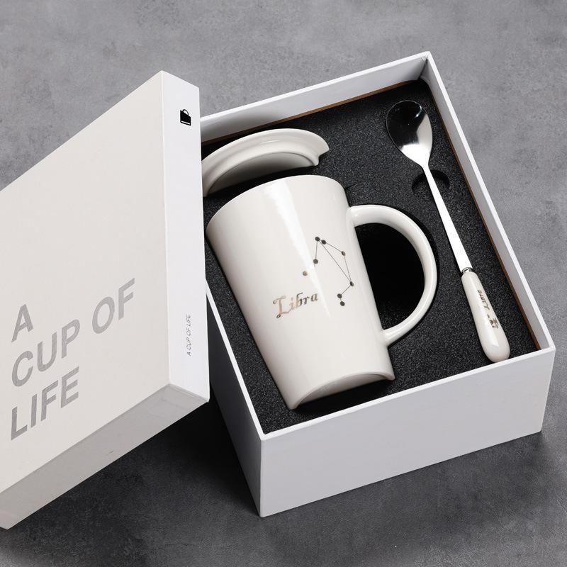 12 Twelve Constellation Ceramic Cups, Water Cups, Gift Box Set, Coffee Cup With Lid Spoon