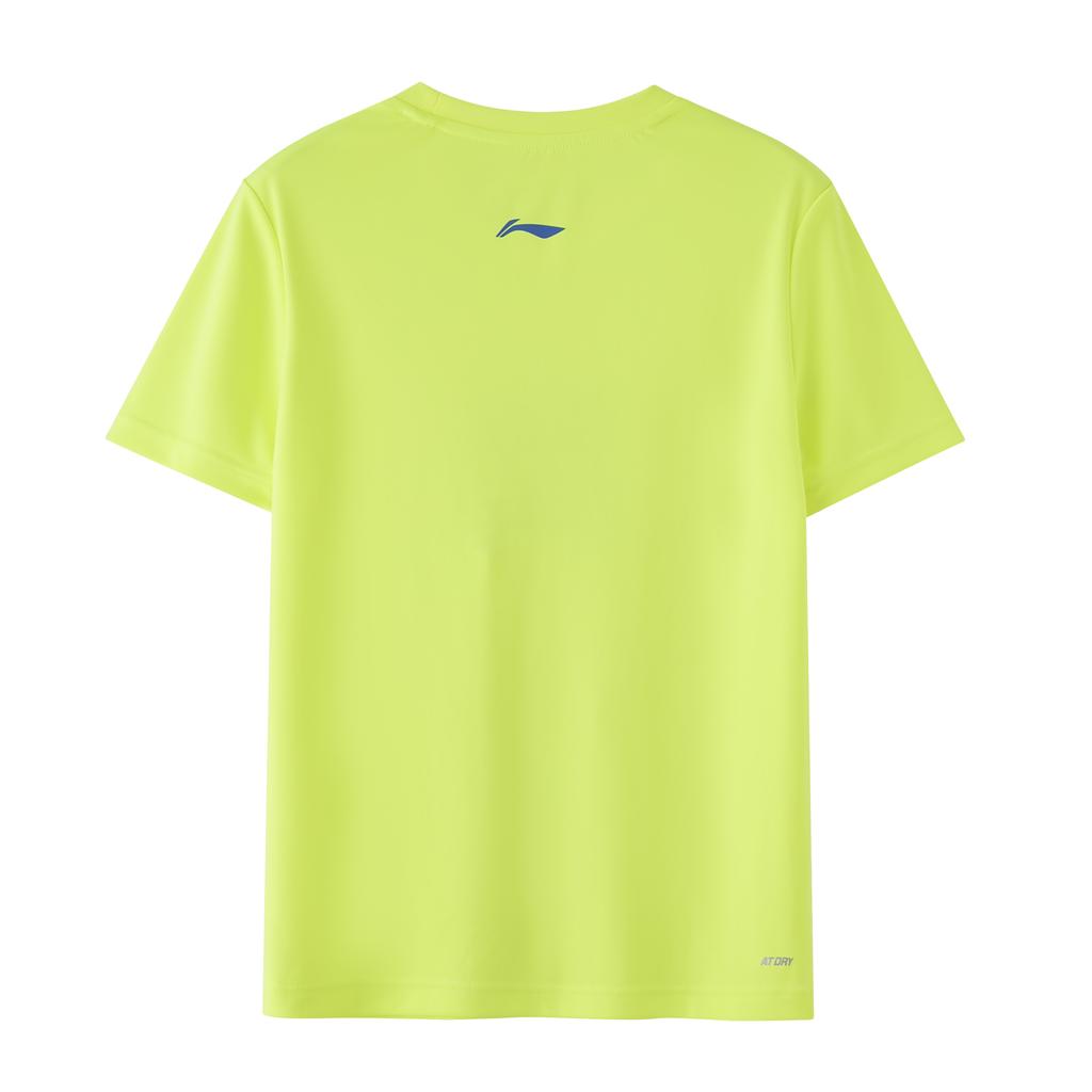 Li Ning Logo Print Sports Competition Round Neck Short Sleeve T-Shirt Men Tops Fluorescent-Green ATST335-3