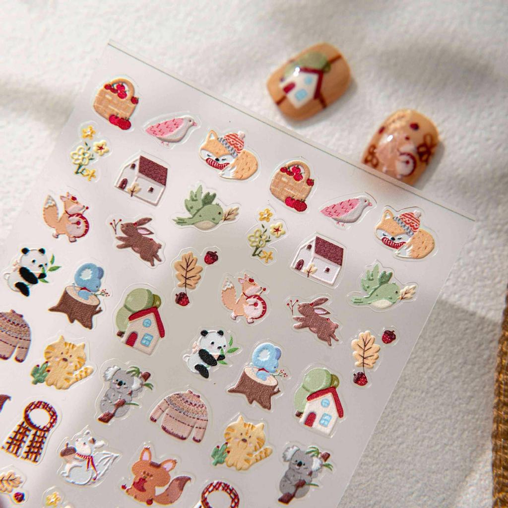 Herbstwald Pilz & Eichhörnchen Nagelkunst Aufkleber - DIY Selbstklebend Pastoraler Stil