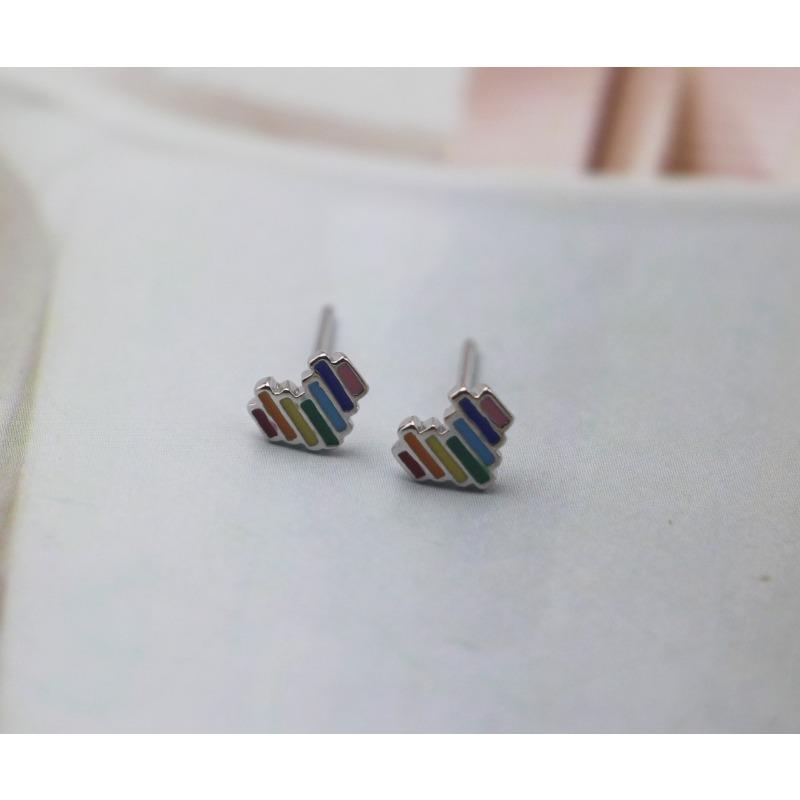Japan and Korea Copper Needle Rainbow Stud Earrings Simple Creative Colorful Personality Design Versatile Earrings Women's Ear Jewelry