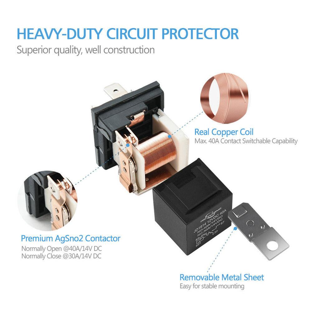 5ks vodotěsné automobilové relé 12V 24V 5pinové 40A s černočervenou měděnou svorkou, zásuvka pro automatické relé, SPDT kabelový svazek