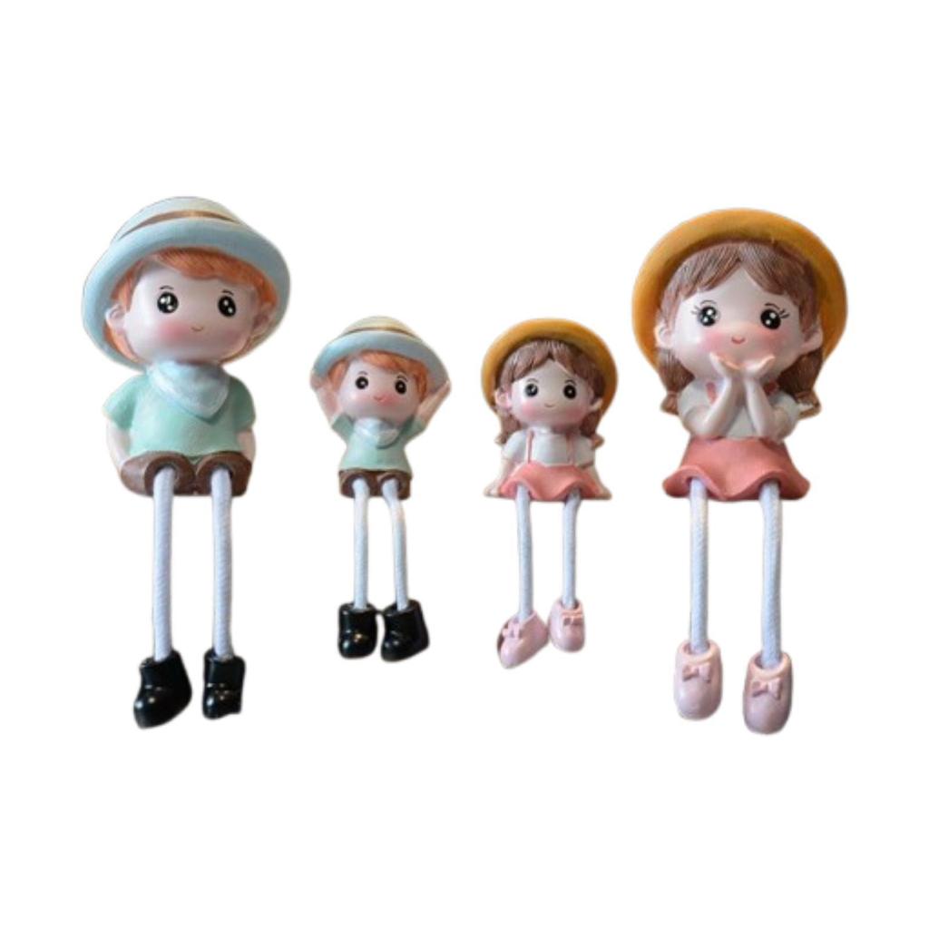 4x Hanging Feet Doll Statues Family Sculpture Miniature Trendy Cute Doll Ornaments for Festive Desktop Party Decoration Gifts