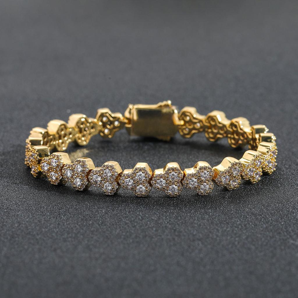 Fashion Hip-hop 10mm Geometric Spring Buckle Tennis Chain Bracelet Creative Niche Men's and Women's Zircon Jewelry Gifts