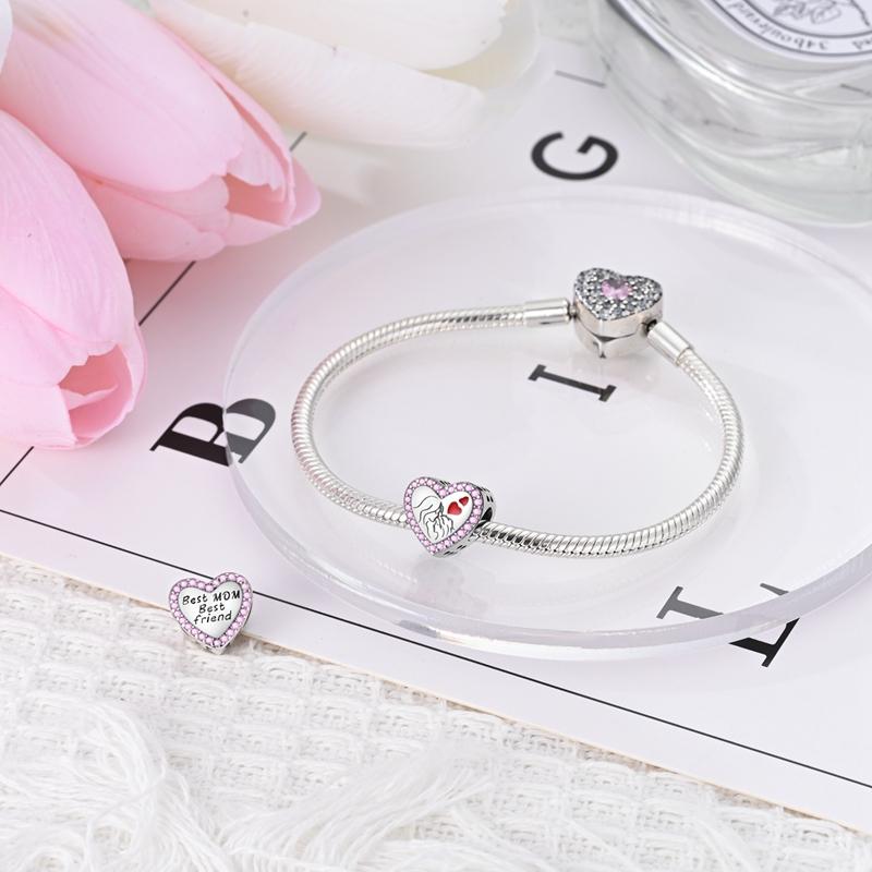 Mother'S Day Heart-Shaped Charms Copper Original Beads Fit Original Charms Bracelet Jewelry Gifts For Women