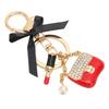 Women Alloy Rhinestone Keychain Exquisite Cute Bow Handbag Lipstick Shaped Pendant Key Ring Decoration Red