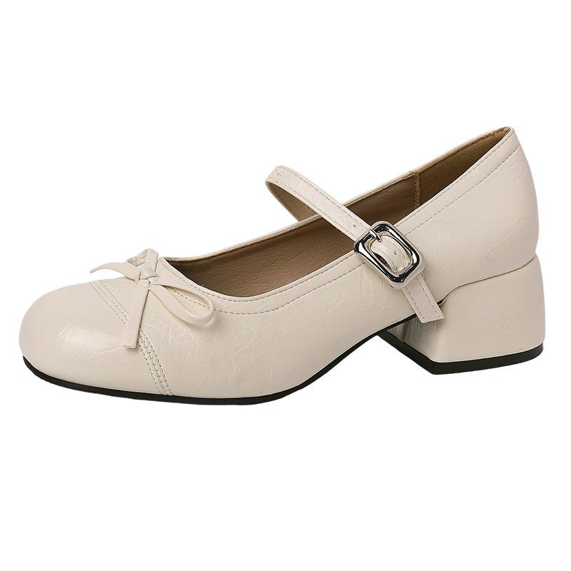 Retro Mori Schleife Mary Jane Schuhe mit weicher Sohle Damen Sommer neu vielseitig dicker Absatz erhöhend kleine Lederschuhe