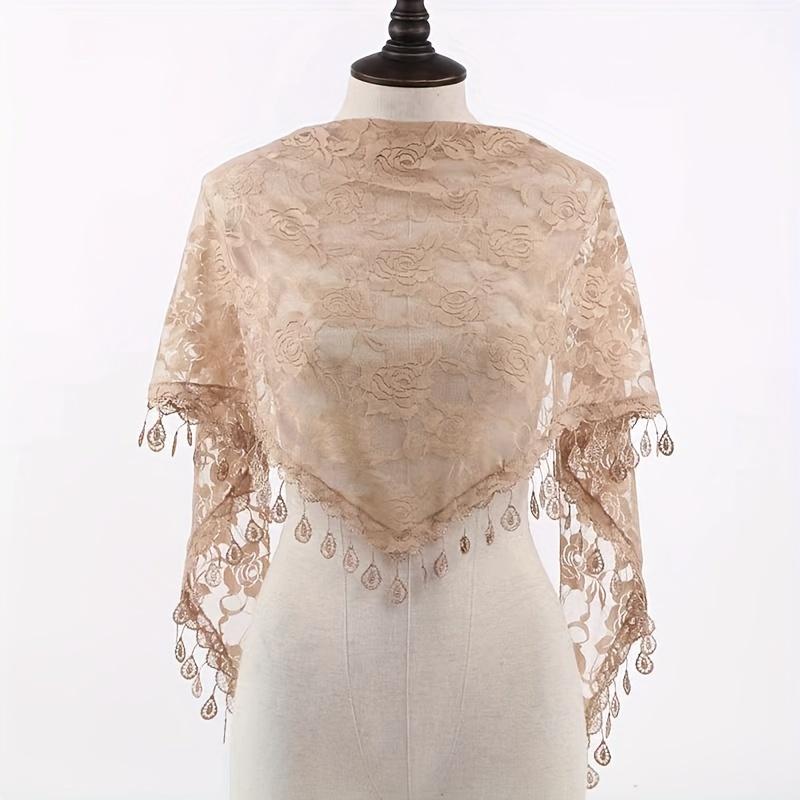 

1 шт. Новая модная однотонная универсальная женская однотонная ажурная роза с кисточками треугольная шаль-шарф хаки