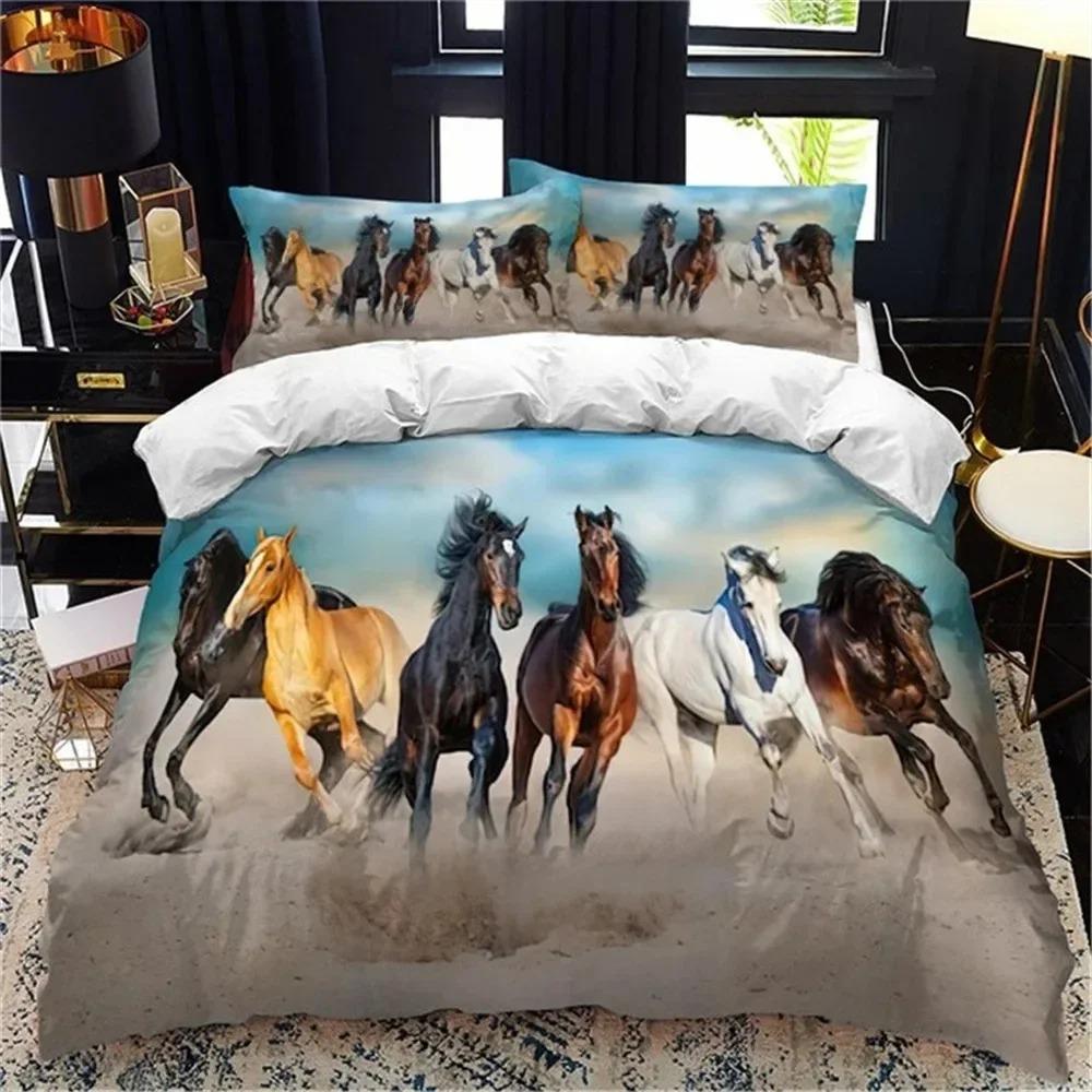 White Horse Bedding Set Boys Girls Twin Queen Size Duvet Cover Pillowcase Bed Kids Adult Fashion Home Textileextile