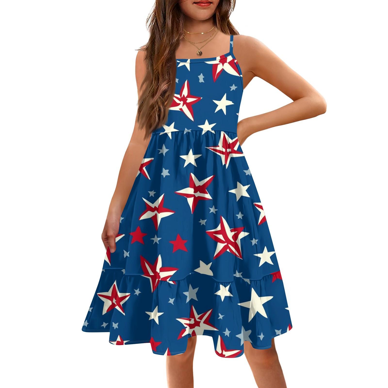 

Summer Children s Girls Sleeveless Cute Princess Casual Independence Day Dress 120 синий