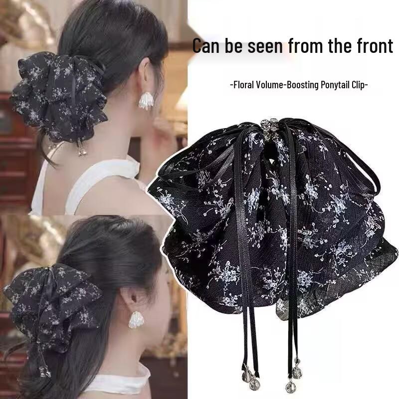 Koreanische florale Schleifen-Klauen-Haarspange für Frauen - Süßer Stil, Halboffene Hochsteckfrisur, Ponytail-Accessoire