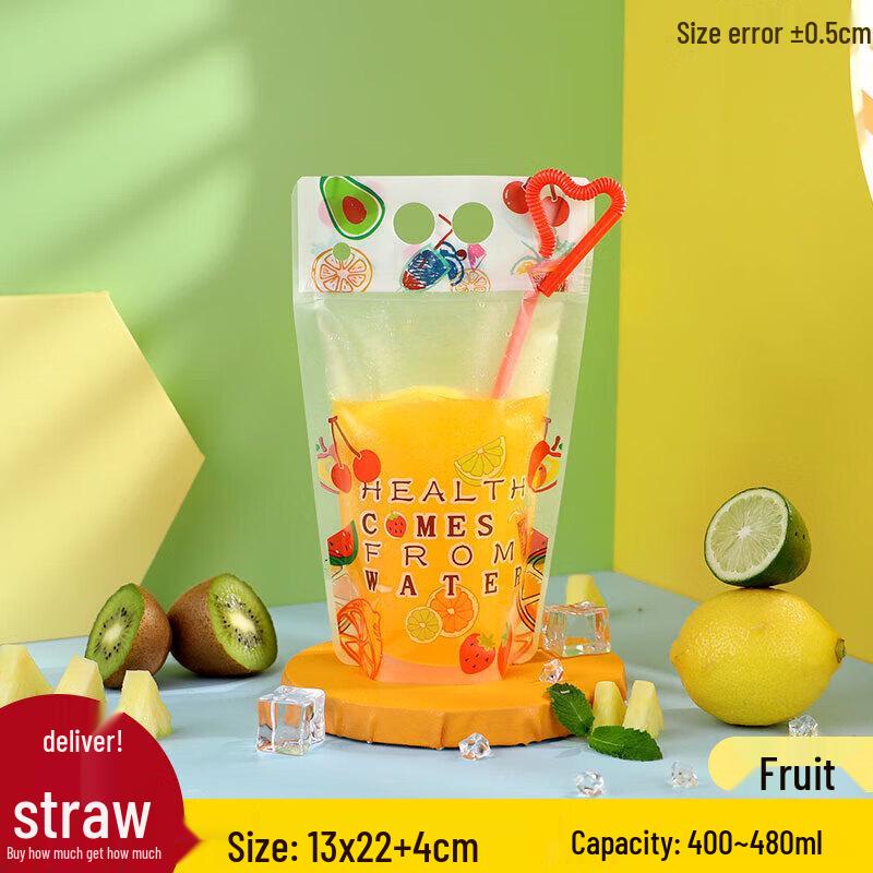 

Disposable Fruit Drink Pouches with Straws