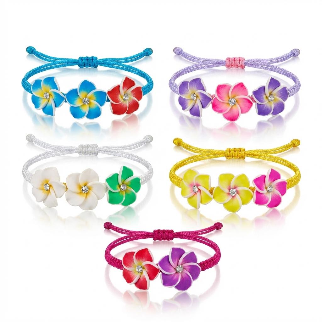 Bohemian Polymer Clay Frangipani Flower Woven Bracelet for Women Stackable Floral Braided Rope Chain Beach Party Jewelry Gift