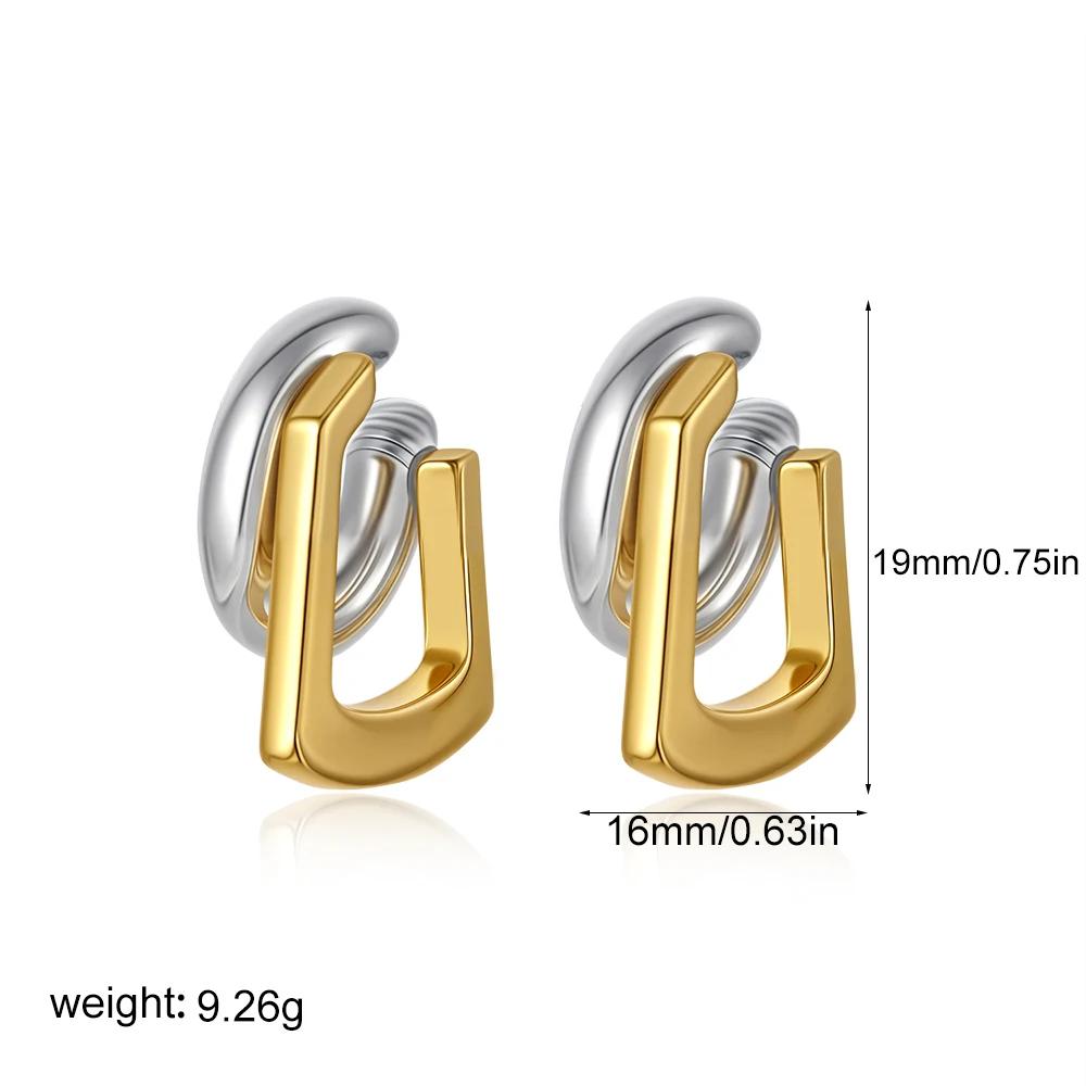 

Gold Silver Mix Color Square Round Shape Stud Earrings Stainless Steel Gold Plated No Piercing Geometric Ear Cuff Trendy Jewelry