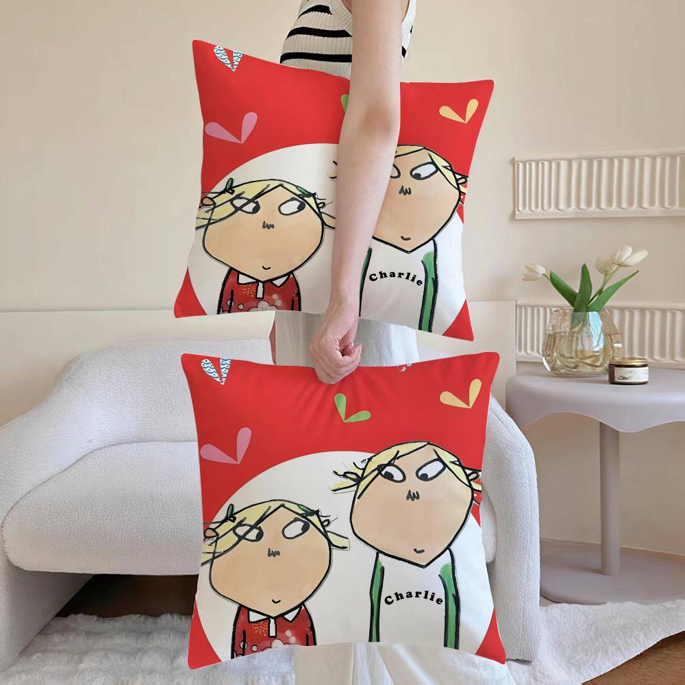C-charlieS and Lola Anime Pillow Case Anti-dustmite Pillowcase Invisible Zipper Silky Sofa Cushion Cover